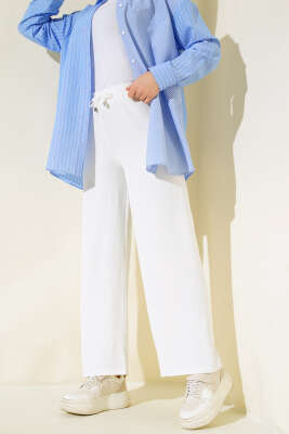 Ayrobin Bel Lastikli Pantolon Ekru - Thumbnail