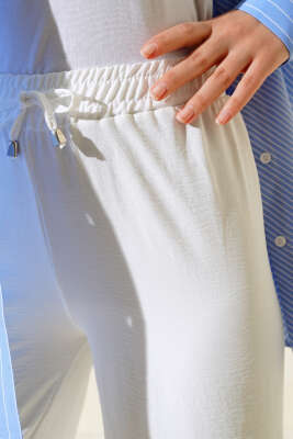 Ayrobin Bel Lastikli Pantolon Ekru - Thumbnail