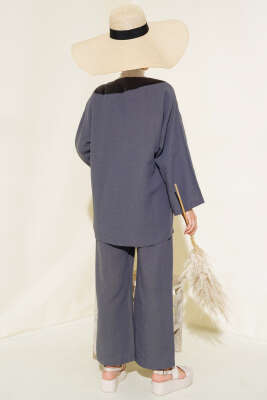 Bağcık Detaylı Kimono İkili Takım Füme - Thumbnail