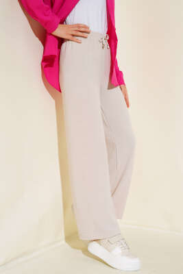 Ayrobin Bel Lastikli Pantolon Taş - Thumbnail