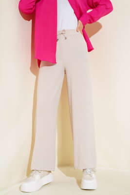 Ayrobin Bel Lastikli Pantolon Taş - Thumbnail