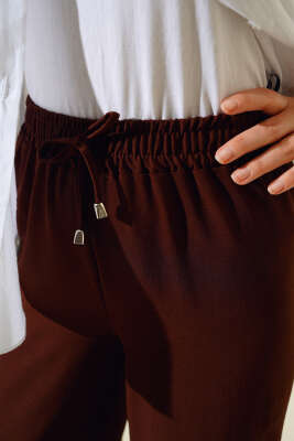 Ayrobin Bel Lastikli Pantolon Kahve - Thumbnail