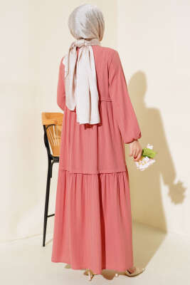 Gömlek Yaka Yarım Düğmeli Elbise Gül Kurusu - Thumbnail