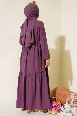 Gömlek Yaka Yarım Düğmeli Elbise Mürdüm - Thumbnail