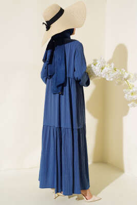 Gömlek Yaka Yarım Düğmeli Elbise İndigo - Thumbnail