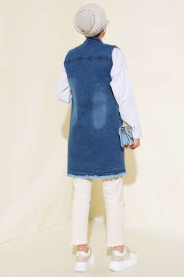 Cep Taşlı Kot Yelek Kot Mavisi - Thumbnail