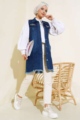 Cep Taşlı Kot Yelek Kot - Thumbnail