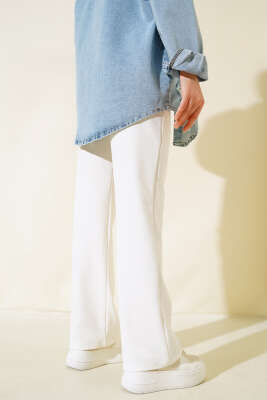 Cırtcırtlı Tek Pile Pantolon Ekru - Thumbnail