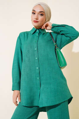 Pazarium - Önü Taş Detaylı Tunik İkili Takım Yeşil