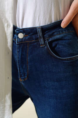 Büyük Beden Yüksek Bel Kot Pantolon Lacivert - Thumbnail