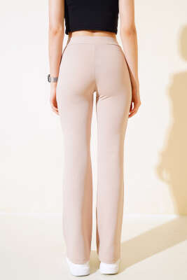 İspanyol Paça Çımalı Pantolon Bej - Thumbnail