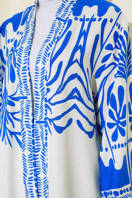 Etnik Desen Kimono İkili Takım Saks - Thumbnail