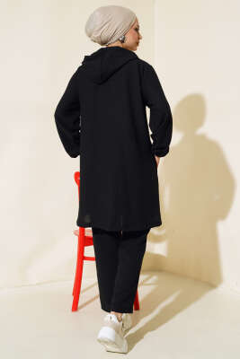 Fermuarlı Kapüşonlu Salaş İkili Takım Siyah - Thumbnail