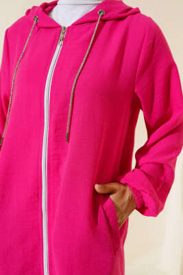 Fermuarlı Kapüşonlu Salaş İkili Takım Fuşya - Thumbnail
