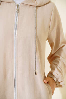 Fermuarlı Kapüşonlu Salaş İkili Takım Bej - Thumbnail