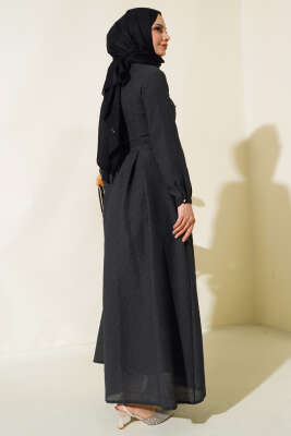 Önü Taşlı Elbise Siyah - Thumbnail