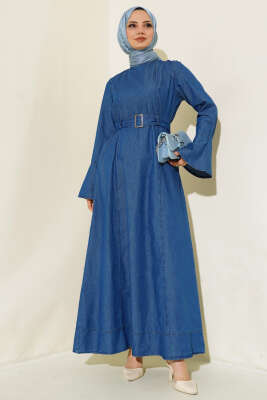 Kuşaklı Cepli Kot Elbise Kot - Thumbnail