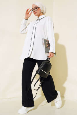 Pazarium - Dikiş Detaylı İkili Takım Siyah