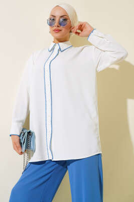 Dikiş Detaylı İkili Takım Mavi - Thumbnail