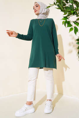 Düz Uzun Kol Tunik Zümrüt - Thumbnail