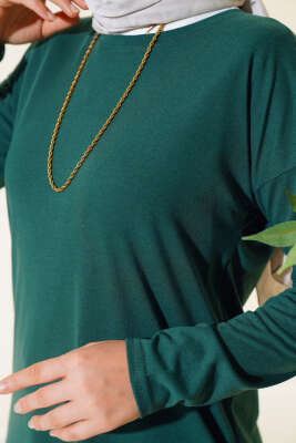 Düz Uzun Kol Tunik Zümrüt - Thumbnail