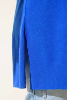 Düz Uzun Kol Tunik Saks - Thumbnail