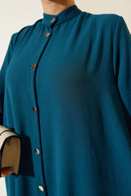 Hakim Yaka Metal Düğmeli Takım Petrol - Thumbnail