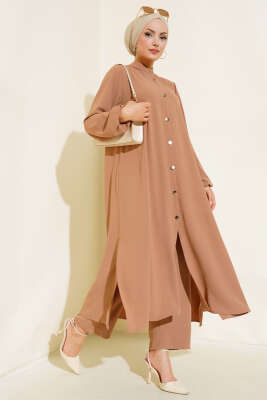 Hakim Yaka Metal Düğmeli Takım Camel - Thumbnail