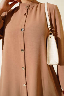 Hakim Yaka Metal Düğmeli Takım Camel - Thumbnail