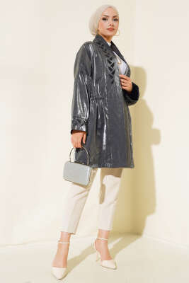 Pazarium - Nakış İşlemeli Parlak Kimono Füme