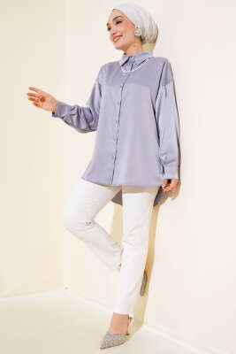 Saten Salaş Gömlek Gri - Thumbnail