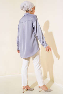 Saten Salaş Gömlek Gri - Thumbnail