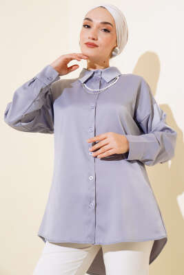 Saten Salaş Gömlek Gri - Thumbnail