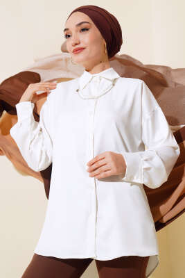 Pazarium - Saten Salaş Gömlek Ekru