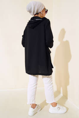 Çift Cep Kapaklı Hırka Siyah - Thumbnail