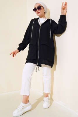 Çift Cep Kapaklı Hırka Siyah - Thumbnail