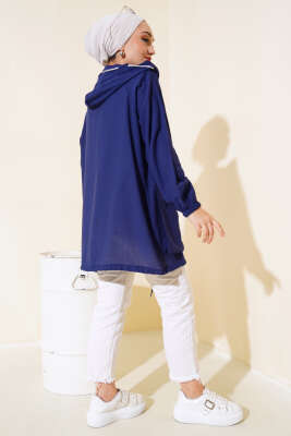 Çift Cep Kapaklı Hırka Lacivert - Thumbnail