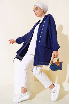 Çift Cep Kapaklı Hırka Lacivert - Thumbnail