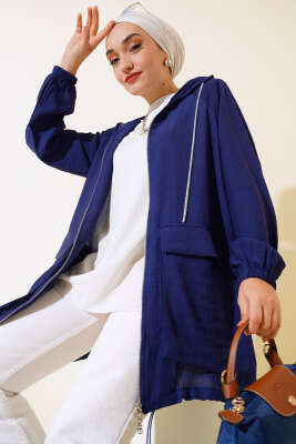 Çift Cep Kapaklı Hırka Lacivert - Thumbnail