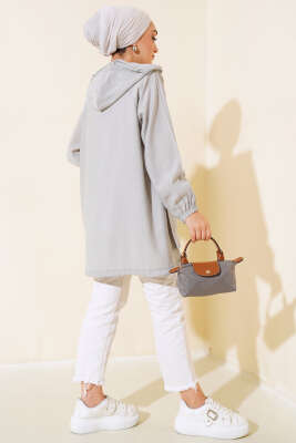 Çift Cep Kapaklı Hırka Gri - Thumbnail