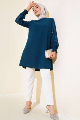 Kolu Taş Süslemeli Tunik Petrol - Thumbnail