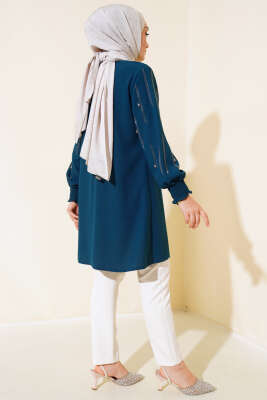 Kolu Taş Süslemeli Tunik Petrol - Thumbnail