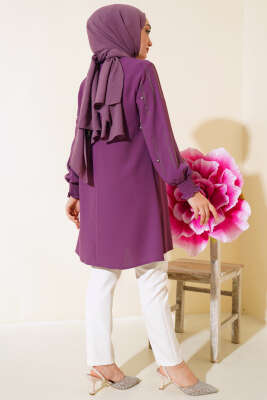 Kolu Taş Süslemeli Tunik Menekşe - Thumbnail