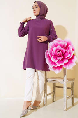 Kolu Taş Süslemeli Tunik Menekşe - Thumbnail