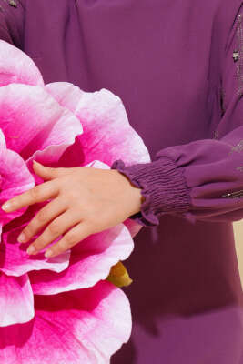 Kolu Taş Süslemeli Tunik Menekşe - Thumbnail