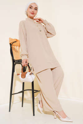 Pazarium - Yarım Çıtçıtlı İkili Takım Bej