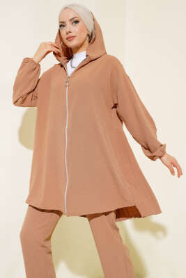 Arkası Pileli Ayrobin İkili Takım Vizon - Thumbnail