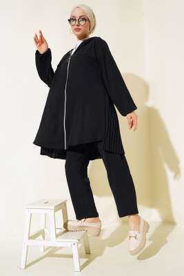 Arkası Pileli Ayrobin İkili Takım Siyah - Thumbnail