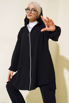 Arkası Pileli Ayrobin İkili Takım Siyah - Thumbnail