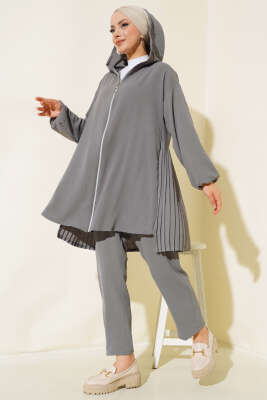 Arkası Pileli Ayrobin İkili Takım Kayrak Grisi - Thumbnail